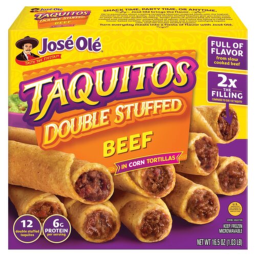 José Olé Double Stuffed Beef in Corn Tortillas Taquitos, 12 count, 16.5 oz