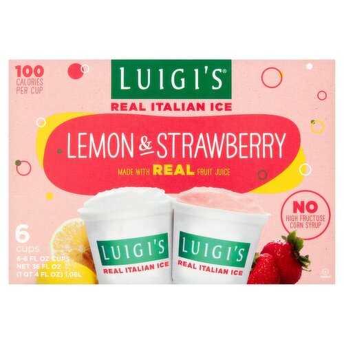 Luigi's Lemon & Strawberry Real Italian Ice, 6 fl oz, 6 count