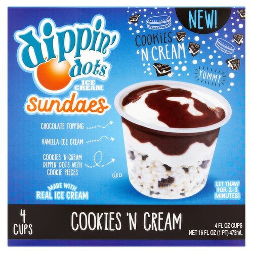 Dippin' Dots Sundaes Cookies 'N Cream Ice Cream, 4 fl oz, 4 count