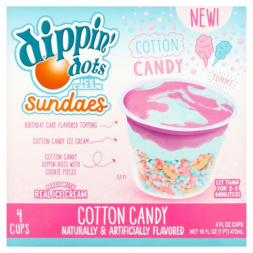 Dippin' Dots Sundaes Cotton Candy Ice Cream, 4 fl oz, 4 count