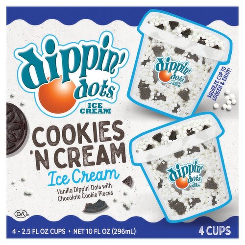 Dippin' Dots Cookies'N Cream Ice Cream, 2.5 fl oz, 4 count