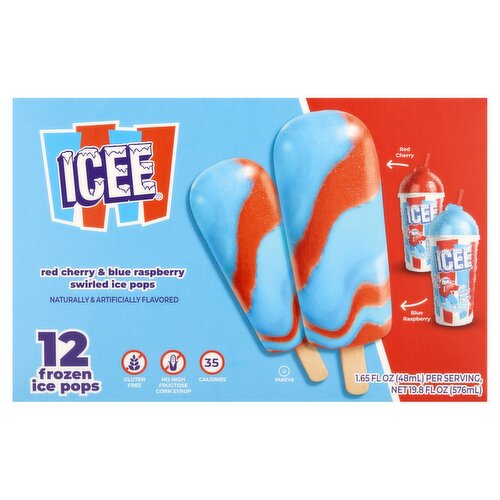 Icee Red Cherry & Blue Raspberry Swirled Ice Pops, 1.65 fl oz, 12 count