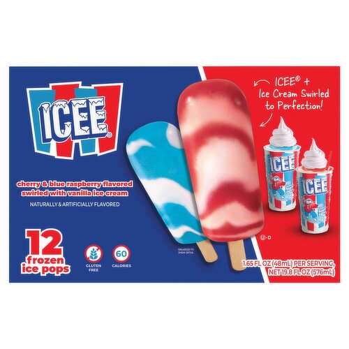 Icee Cherry & Blue Raspberry Flavored Swirled with Vanilla Ice Cream, 1.65 fl oz, 12 count