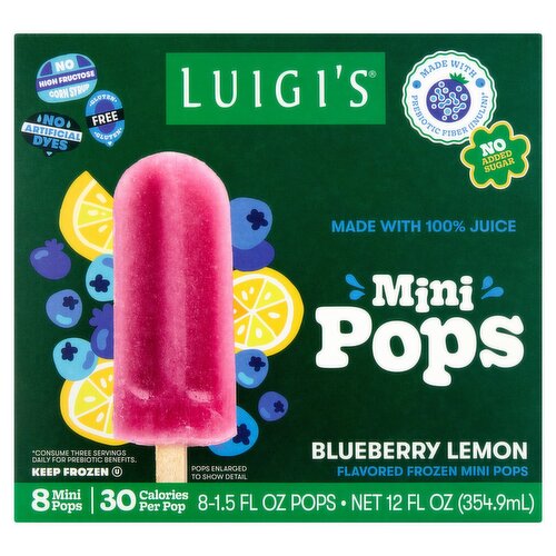 Luigi's Blueberry Lemon Flavored Frozen Mini Pops, 1.5 fl oz, 8 count