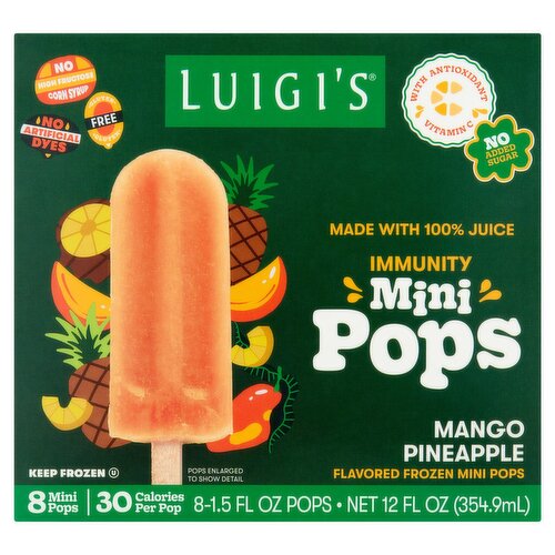 Luigi's Mango Pineapple Flavored Frozen Immunity Mini Pops, 1.5 fl oz, 8 count
