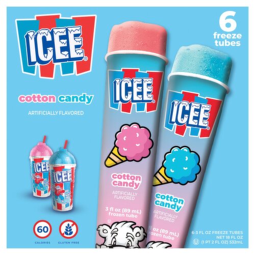 Icee Cotton Candy Frozen Tubes, 3 fl oz, 6 count