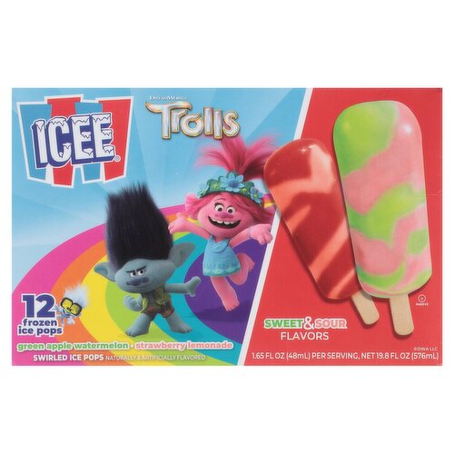 Icee Dreamworks Trolls Swirled Ice Pops, 1.65 fl oz, 12 count