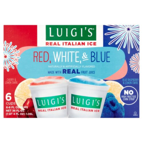 Luigi's Cherry & Lemon and Blue Raspberry & Lemon Swirl Real Italian Ice, 6 fl oz, 6 count