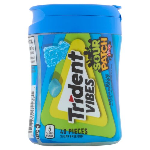 Trident Vibes Sour Patch Kids Blue Raspberry Sugar Free Gum, 40 count