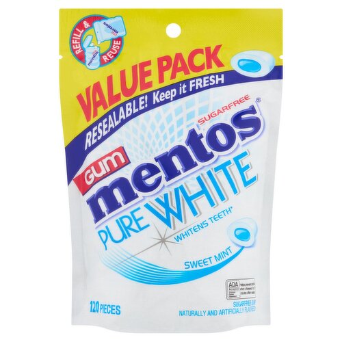 Mentos Pure White Sweet Mint Sugarfree Gum Value Pack, 120 count