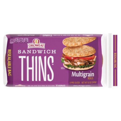 Oroweat Sandwich Thins Multigrain Rolls, 6 count, 12 oz
