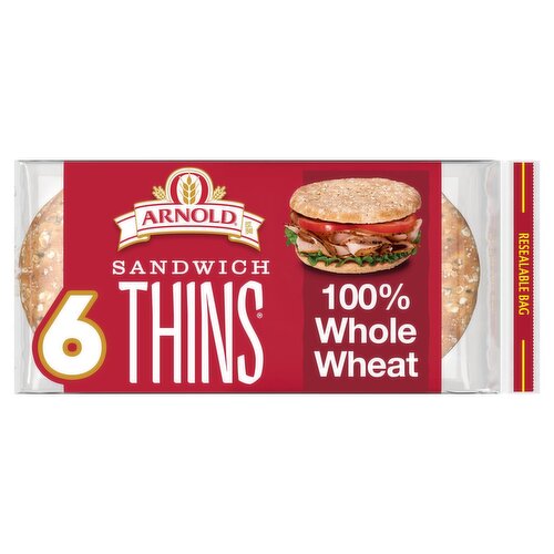 Arnold Sandwich Thins 100% Whole Wheat Rolls, 6 count, 12 oz