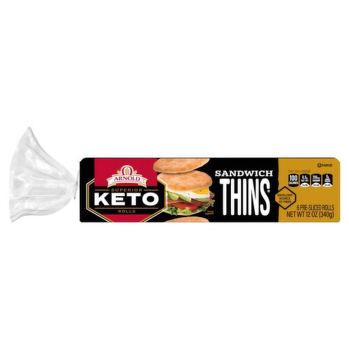 Arnold Superior Keto Rolls Sandwich Thins, 6 count, 12 oz