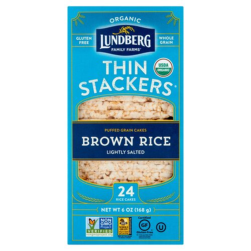 Lundberg Family Farms Thin Stackers Brown Rice Lightly Salted Puffed Grain Cakes, 24 count, 6 oz