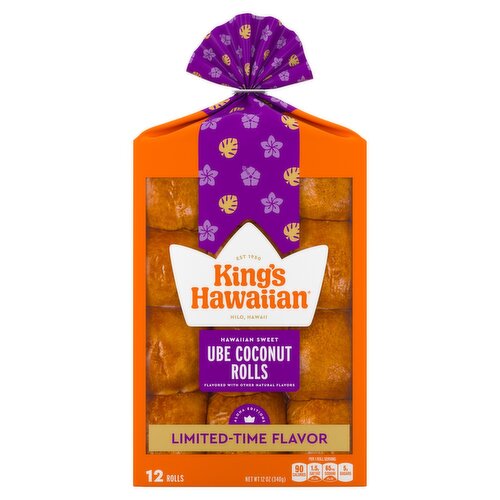 King's Hawaiian Hawaiian Sweet Limited-Time Flavor Ube Coconut Rolls, 12 count, 12 oz