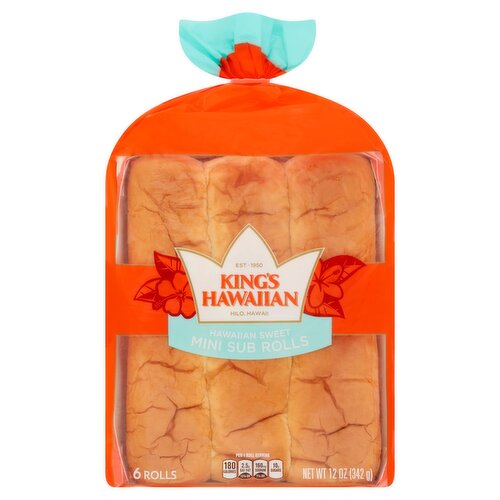 King's Hawaiian Sweet Mini Sub Rolls, 6 count, 12 oz