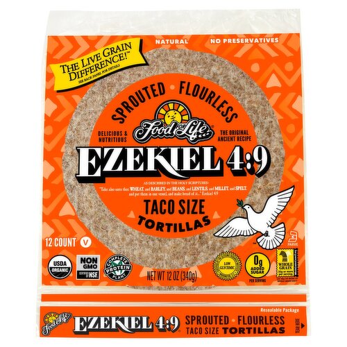 Food For Life Ezekiel 4:9 Sprouted Flourless Taco Size Tortillas, 12 count, 12 oz