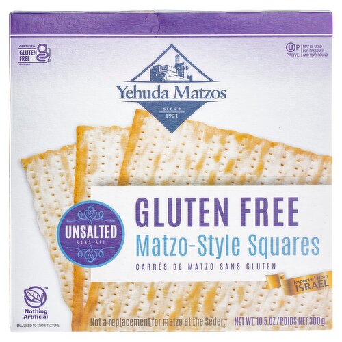 Yehuda Unsalted Gluten Free Matzo Style Squares, 10.5 oz