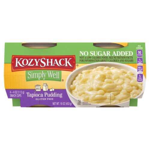Kozy Shack Simply Well Tapioca Pudding Snack Cups, 4 oz, 4 count