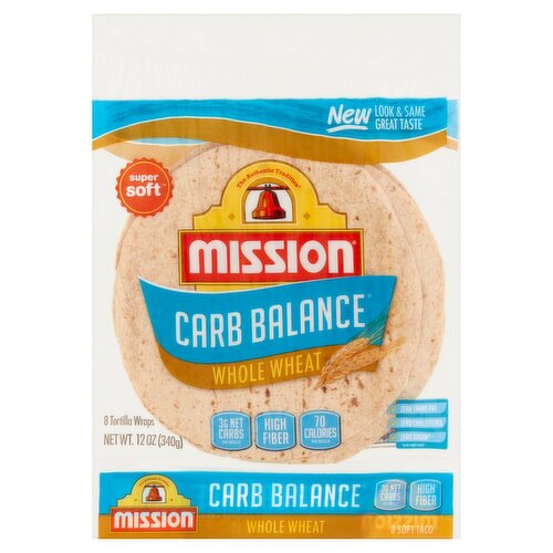 Mission Carb Balance Whole Wheat Soft Taco Tortilla Wraps, 8 count, 12 oz