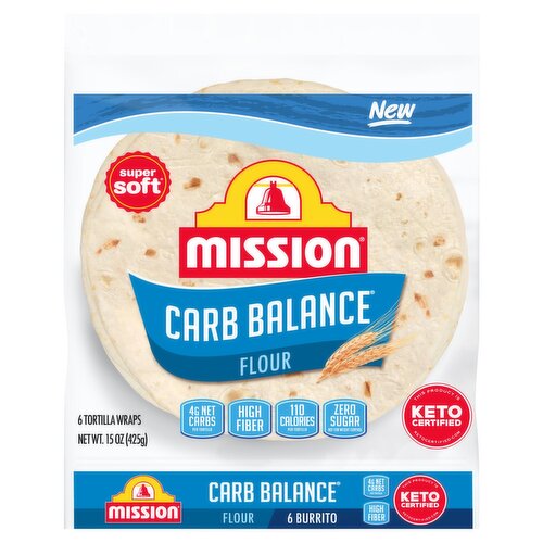 Mission Carb Balance Burrito Flour Tortilla Wraps, 6 count, 15 oz