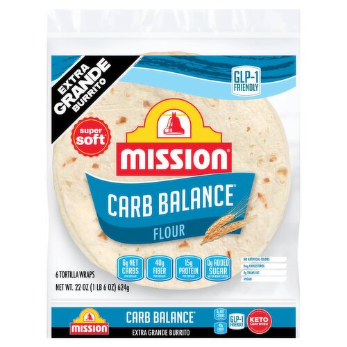 Mission Carb Balance Flour Tortilla Wraps, 6 count, 22 oz