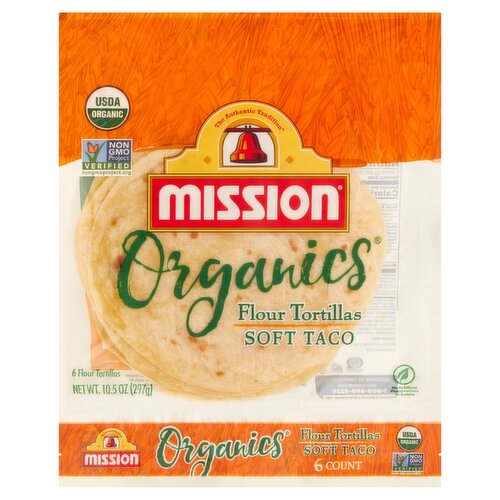 Mission Organics Soft Taco Flour Tortillas, 6 count, 10.5 oz