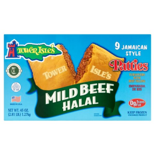 Tower Isle's Jamaican Style Mild Beef Halal Patties, 9 count, 45 oz