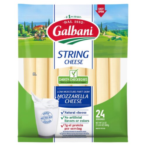 Galbani Low Moisture Part Skim Mozzarella String Cheese, 24 count, 24 oz