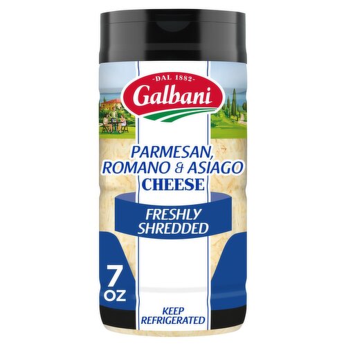 Galbani Freshly Shredded Parmesan, Romano & Asiago Cheese, 7 oz