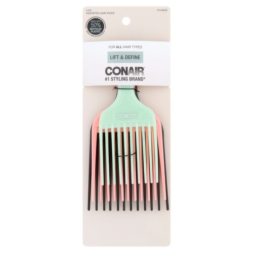 Conair Lift & Define Assorted Hair Picks, 3 count