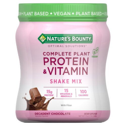 Nature's Bounty Optimal Solutions Complete Plant Protein & Vitamin Dietary Supplement, 13 oz