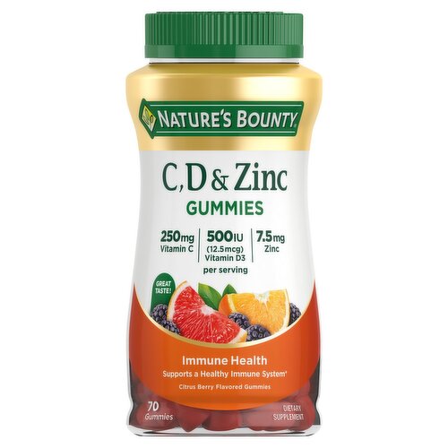 Nature's Bounty C, D & Zinc Citrus Berry Flavored Gummies Dietary Supplement, 70 count