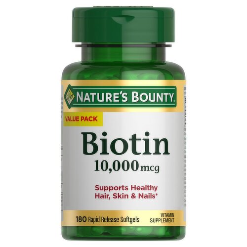 Nature's Bounty Biotin Vitamin Supplement Value Pack, 10,000 mcg, 180 count