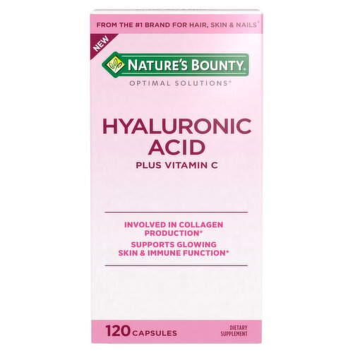 Nature's Bounty Optimal Solutions Hyaluronic Acid Plus Vitamin C Dietary Supplement, 120 count