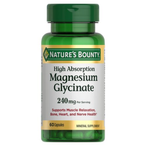 Nature's Bounty High Absorption Magnesium Glycinate Mineral Supplement, 60 count
