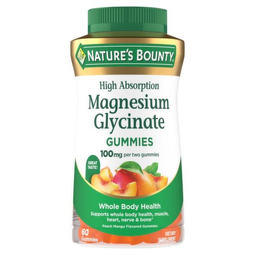 Nature's Bounty High Absorption Bounty Magnesium Glycinate Dietary Supplement, 60 Count
