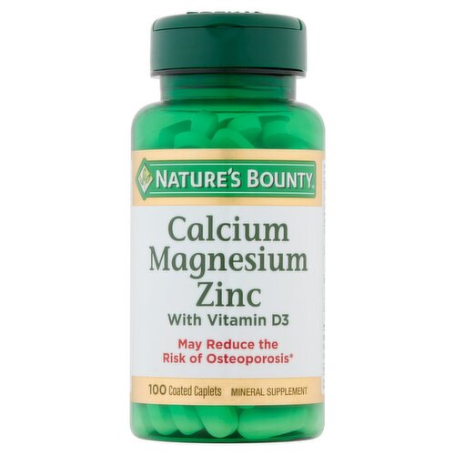 Nature's Bounty Calcium Magnesium Zinc Coated Caplets, 100 count