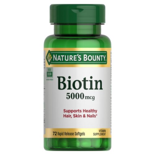 Nature's Bounty Biotin Vitamin Supplement, 5000 mcg, 72 count