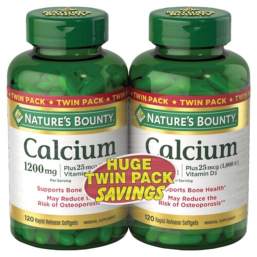 Nature's Bounty Calcium Mineral Supplement Twin Pack, 1200 mg, 120 count