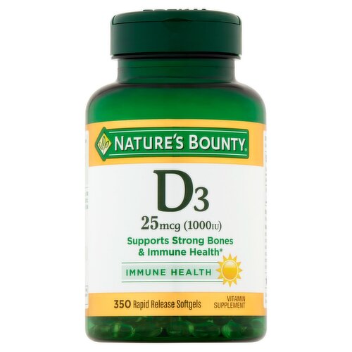 Nature's Bounty D3 Rapid Release Softgels, 25 mcg (1000 IU), 350 count