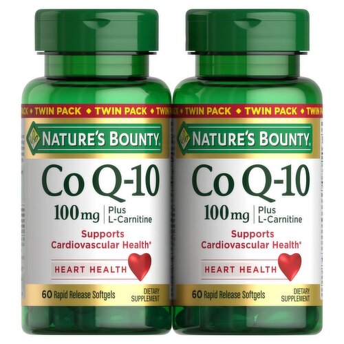 Nature's Bounty Co Q-10 Rapid Release Softgels Dietary Supplement Twin Pack, 100 mg, 60 count