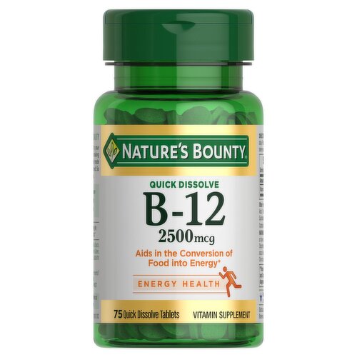 Nature's Bounty Quick Dissolve B-12 Vitamin Supplement, 2500 mcg, 75 count