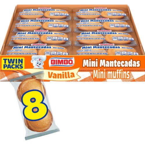 Bimbo Mini Mantecadas Vanilla Mini Muffins Twin Packs, 2.2 oz, 8 count