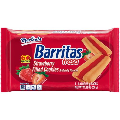 Marinela Barritas Fresa Strawberry Soft Filled Cookie Bar, 6 count, 11.64 oz