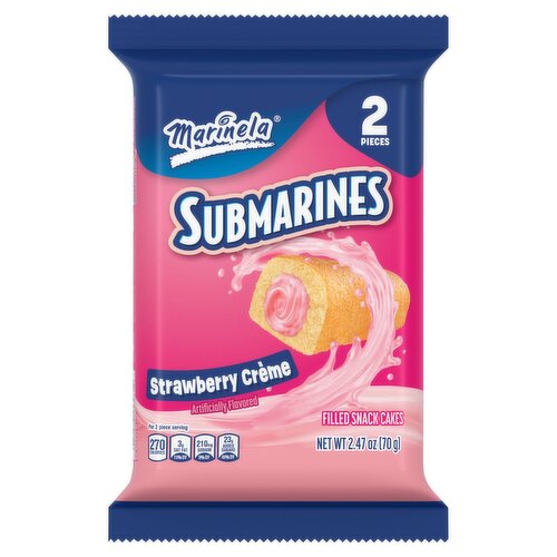 Marinela Submarines Strawberry Crème Filled Snack Cakes, 2 count, 2.47 oz