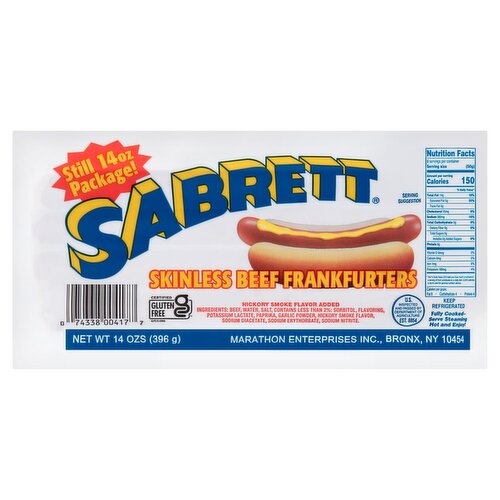 Sabrett Skinless Beef Frankfurters, 14 oz