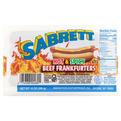 Sabrett Hot & Spicy Beef Frankfurters, 14 oz