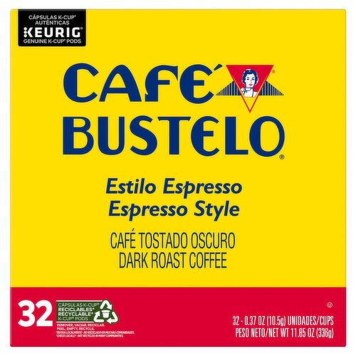 Café Bustelo Espresso Style Dark Roast Coffee K-Cup Pods, 0.37 oz, 32 count