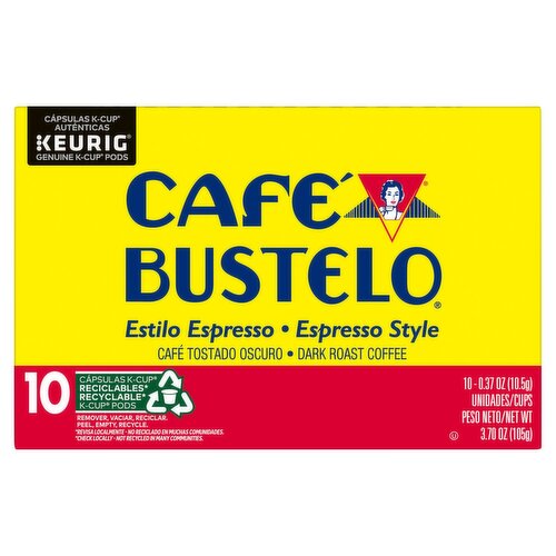 Café Bustelo Espresso Style Dark Roast Coffee K-Cup Pods, 0.37 oz, 10 count